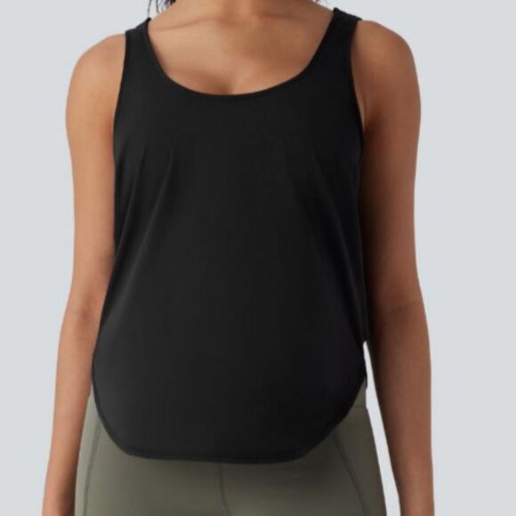 Halara Black Contrast Mesh Curved Hem Cool Touch Quick Dry Active Tank Sz Small - Picture 5 of 9